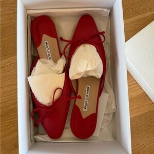 Manolo Blahnik Red Flats with Bow Detail
